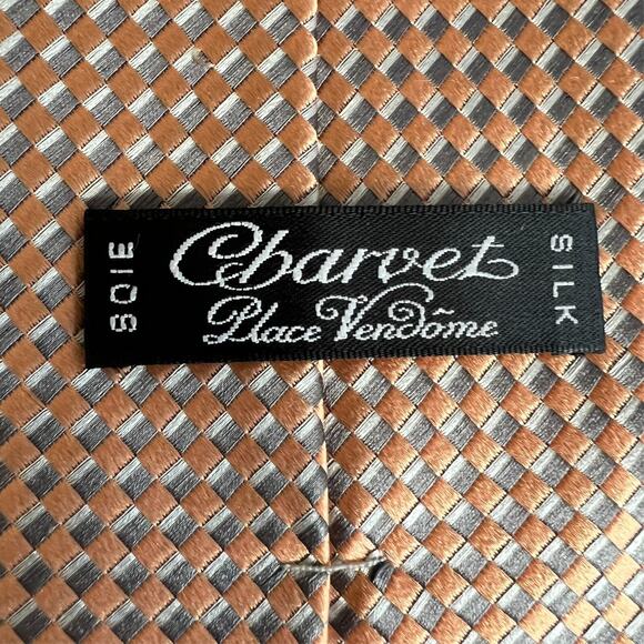 Charvet Place Vendome Men's Tie Checkered Basket Weave Gold Silk 3.75" x 57" - Picture 10 of 16